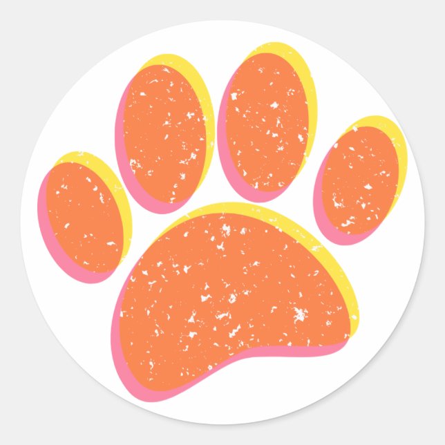 Vintage Grainy Dog Pawprint Classic Round Sticker (Front)