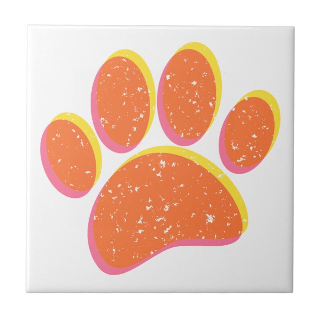 Vintage Grainy Dog Pawprint Tile (Front)
