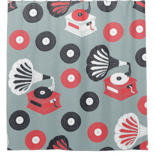 Vintage gramophone hand drawn seamless shower curtain