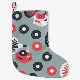 Vintage gramophone hand drawn seamless small christmas stocking