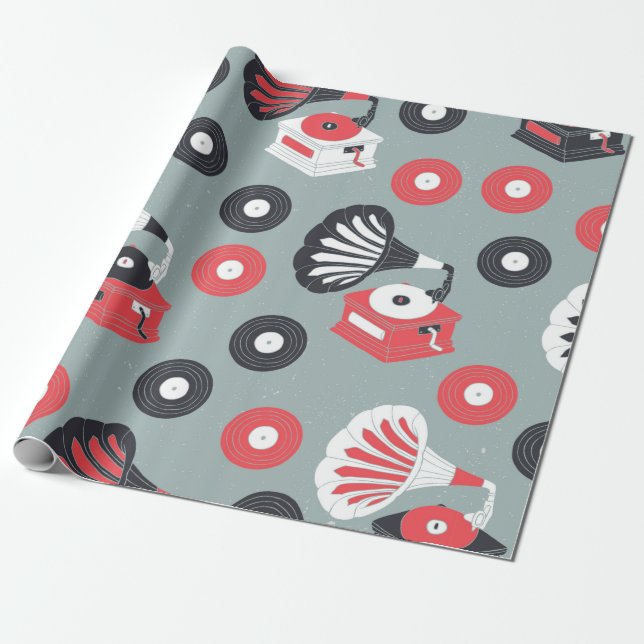 Vintage gramophone hand drawn seamless wrapping paper (Unrolled)