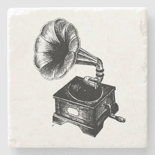 Vintage Gramophone Stone Coaster (Front)
