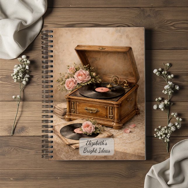 Vintage Gramophone with Roses Notebook (Creator Uploaded)