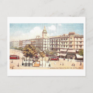 Vintage Gran Plaza de Cataluna, Barcelona, Postcard