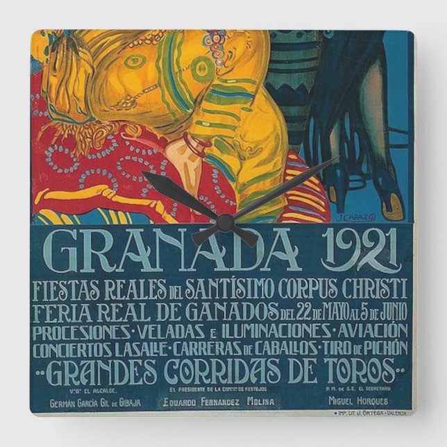 Vintage Granada Festival 1921 Square Wall Clock (Front)