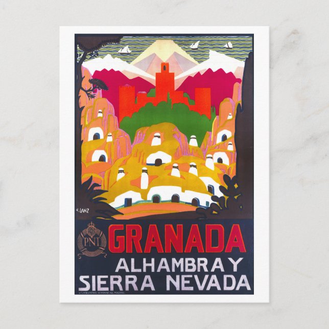 Vintage Granada Travel Poster Postcard (Front)