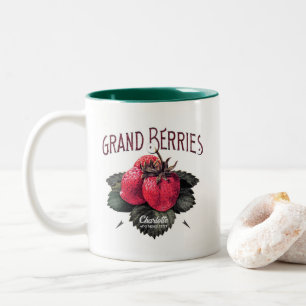 Vintage Grand Berries Strawberries Add Your Name Two-Tone Coffee Mug