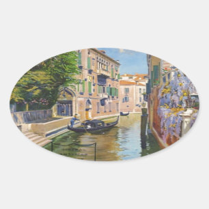 Vintage Grand Canal Gondolas Venice Italy Travel Oval Sticker