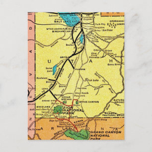 Vintage Grand Canyon - Zion Map Postcard