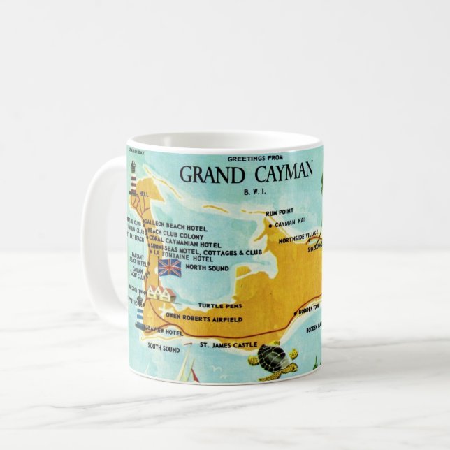Vintage Grand Cayman Map Coffee Mug (Front Left)