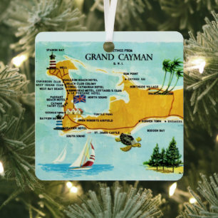 Vintage Grand Cayman Map Metal Tree Decoration
