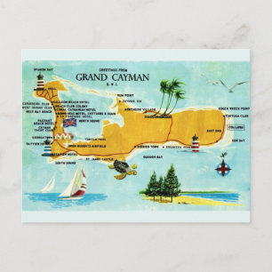 Vintage Grand Cayman Map Postcard