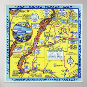 Vintage Grand Coulee Dam Hysterical Map Travel Poster