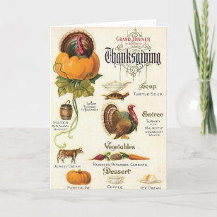 Vintage Grand Dinner Foods Thanksgiving Holiday Card