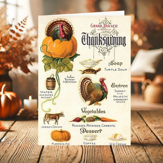 Vintage Grand Dinner Foods Thanksgiving Holiday Card (Creator Uploaded)