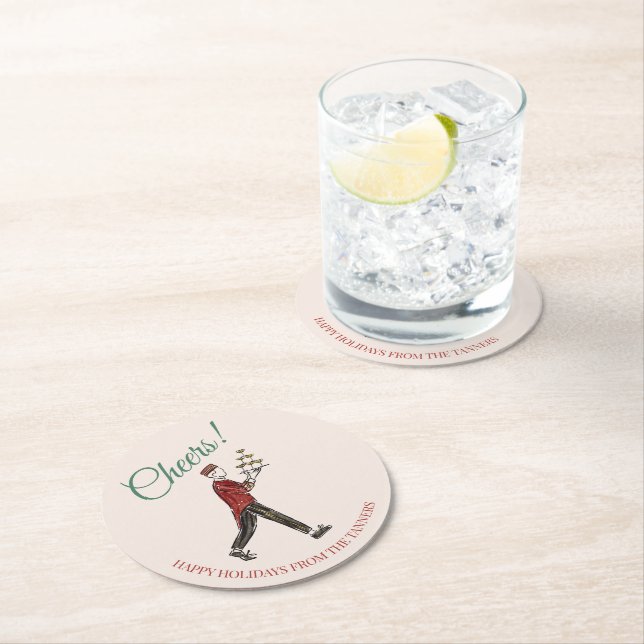 Vintage Grand Hotel Christmas Party Round Paper Coaster (Insitu)