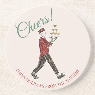 Vintage Grand Hotel Christmas Party sandstone Coaster