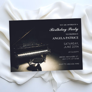 Vintage grand piano birthday invitation