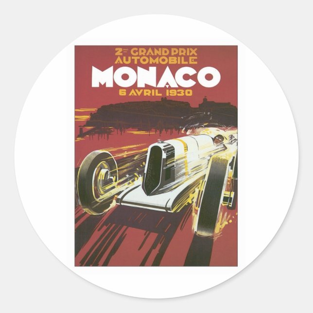 Vintage Grand Prix Monaco Classic Round Sticker (Front)