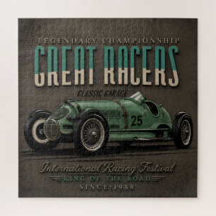 Vintage Grand Prix Racing Classic Race Car Garage Jigsaw Puzzle
