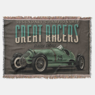 Vintage Grand Prix Racing Classic Race Car Garage  Throw Blanket
