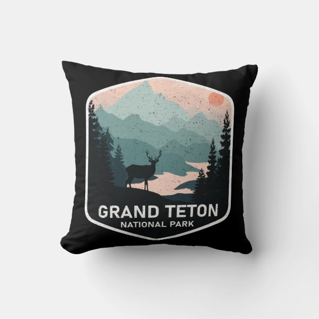 Vintage Grand Teton National Park Deer Mountains Cushion (Front)