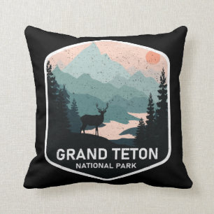 Vintage Grand Teton National Park Deer Mountains Cushion
