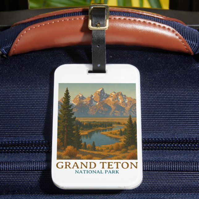 Vintage Grand Teton National Park Travel Luggage Tag (Front Insitu 2)