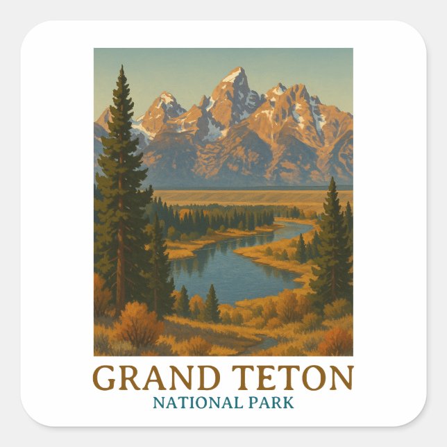 Vintage Grand Teton National Park Travel Square Sticker (Front)