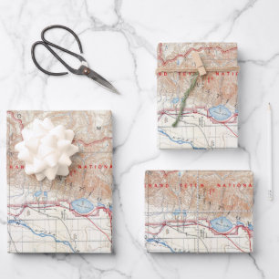 Vintage Grand Teton National Park Wyoming Map Post Wrapping Paper Sheet