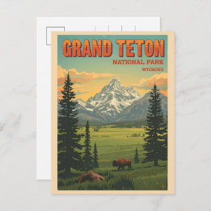 vintage Grand Teton National Park Wyoming Retro Holiday Postcard
