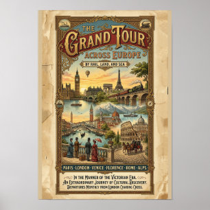 Vintage Grand Tour Across Europe Victorian Travel Poster