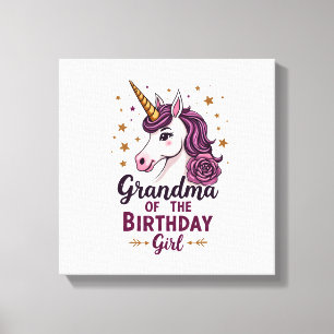 Vintage Grandma Of The Birthday Girl Unicorn Flora Canvas Print