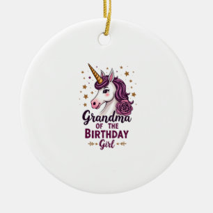 Vintage Grandma Of The Birthday Girl Unicorn Flora Ceramic Tree Decoration