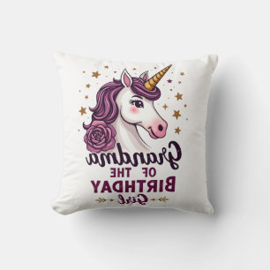 Vintage Grandma Of The Birthday Girl Unicorn Flora Cushion