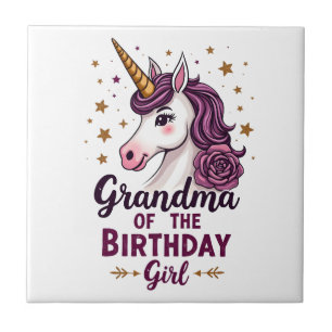 Vintage Grandma Of The Birthday Girl Unicorn Flora Tile