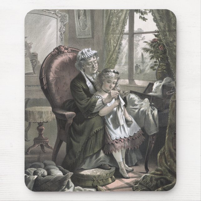 Vintage Grandma Teaching Kitting to Granddaughter Mouse Mat (Front)