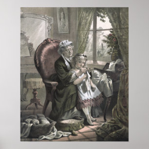 Vintage Grandma Teaching Kitting to Granddaughter Poster