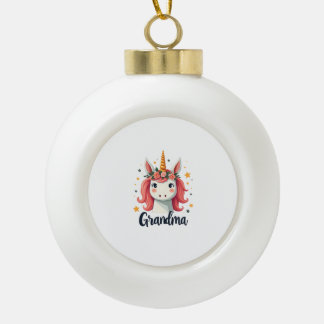 Vintage Grandma Unicorn Floral Crown Cute Magical  Ceramic Ball Christmas Ornament