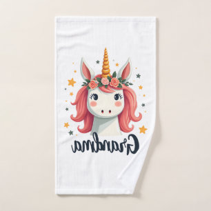 Vintage Grandma Unicorn Floral Crown Cute Magical Hand Towel