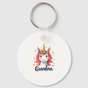 Vintage Grandma Unicorn Floral Crown Cute Magical Key Ring