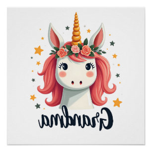 Vintage Grandma Unicorn Floral Crown Cute Magical Poster