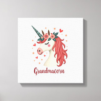 Vintage Grandmacorn Unicorn Floral Birthday Grandm Canvas Print