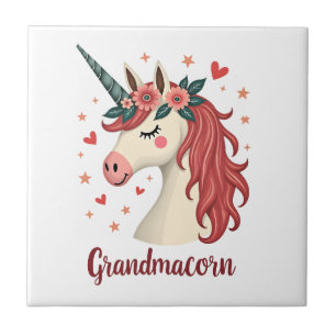 Vintage Grandmacorn Unicorn Floral Birthday Grandm Tile