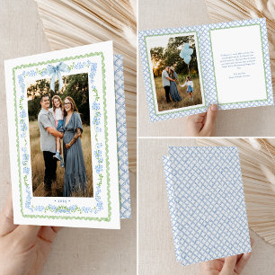 Vintage Grandmillennial Garland Christmas 2-Photo Holiday Card