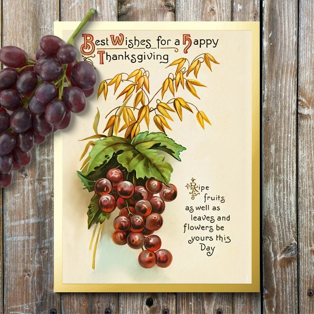 Vintage Grape Harvest Thanksgiving Foil Holiday Postcard (Creator Uploaded)