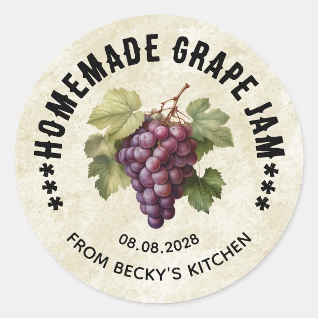 Vintage Grape jam for Homemade Canning Labels (Front)