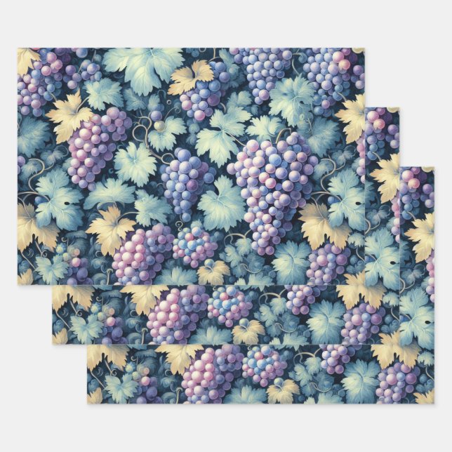 Vintage Grape Pattern Wrapping Paper Sheet (Set)