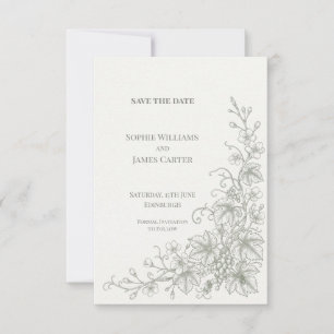 Vintage Grape Vine Line Art Wedding Save The Date