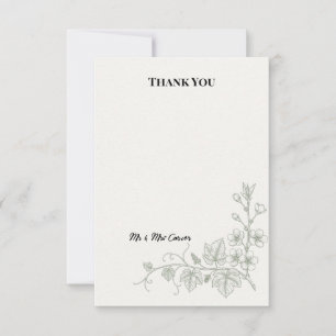 Vintage Grape Vine Line Art Wedding Thank You Card